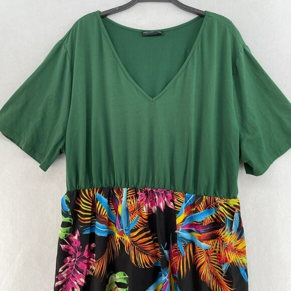 Shein Dress Sz 4XL Maxi Green Black Skirt Colorful Tropical Palm Print Stretch - Picture 8 of 11